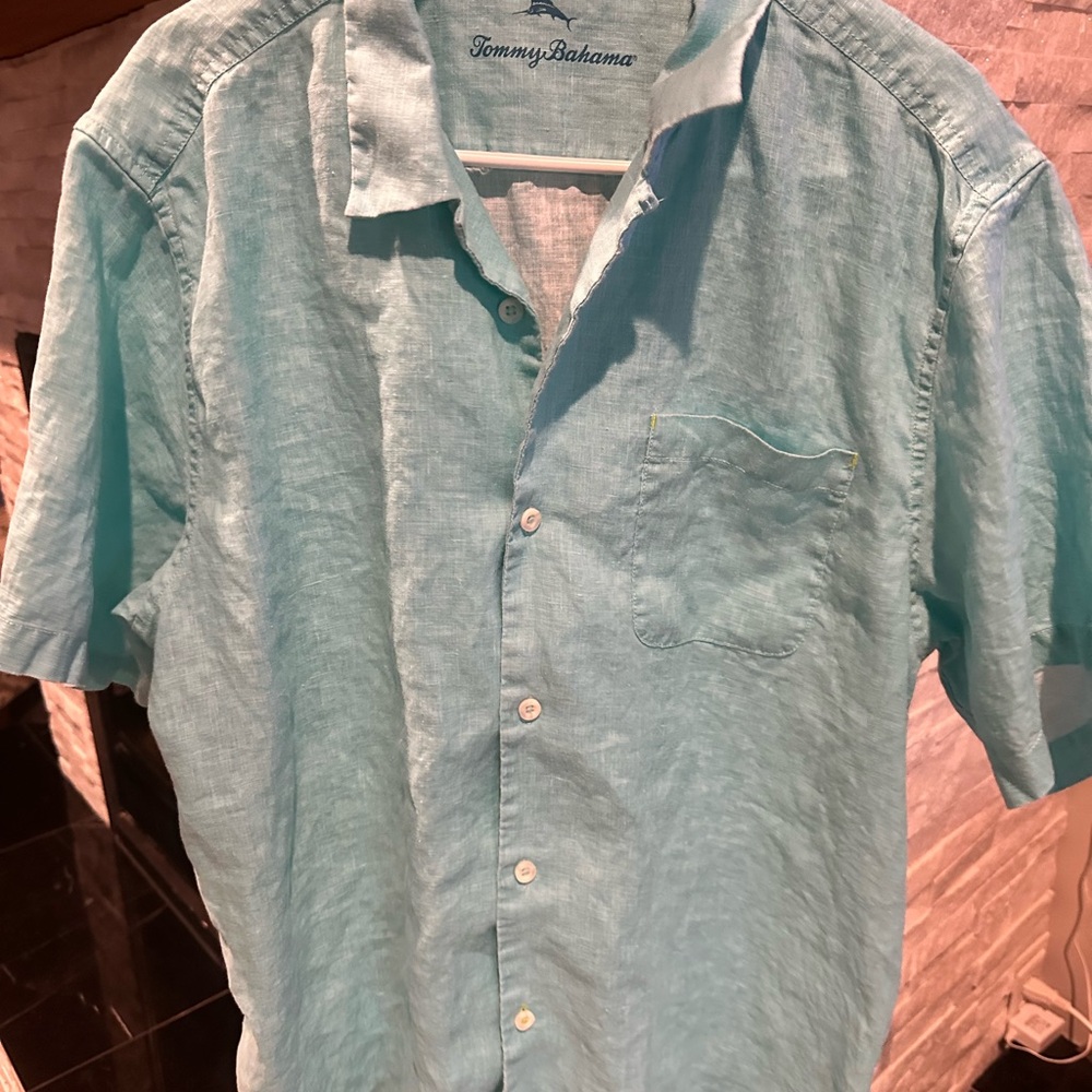 Tommy Bahama Men's Light Blue Button Down Shirt , 100% Linen